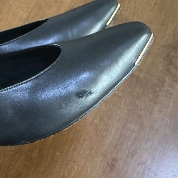 Vintage Stuart Weitzman Women's Pumps Block Almond Toe Heels Black 1980s 10 - Picture 16 of 16